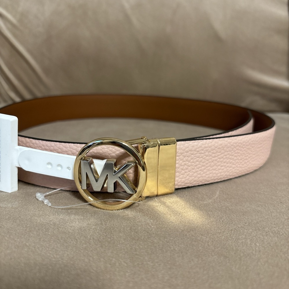New Reversible MK belt Pink /Blush&brown belt with gold /silver hardware Small